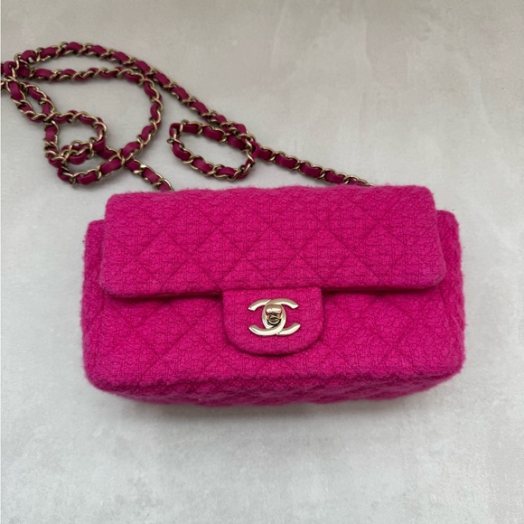 CHANEL Handbags - CHANEL Fuchsia Tweed Mini Rectangular Flap Bag